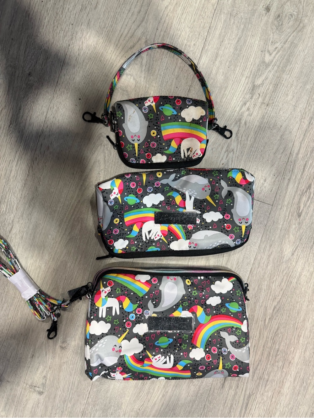 Ju-Ju-Be Kids Narwhal Rainbow Pouch Set in Gray with Multicolor Accents
